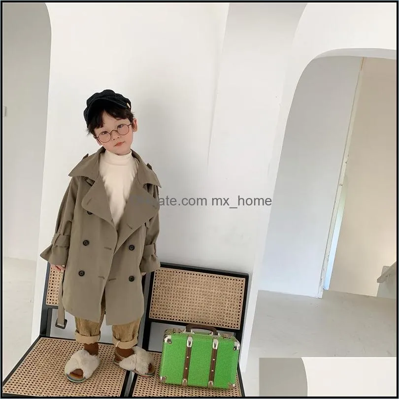 spring fall kids fashion trench coat 2-7 years boys and girls big turn-down collar long windbreaker children outerwear z6786