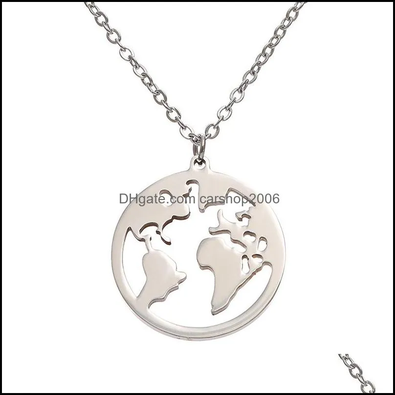 Stainless Steel Necklace Pendant World Map Necklace Chains Statement Necklaces Silver Rose Gold Globe Travel Jewelry Gift
