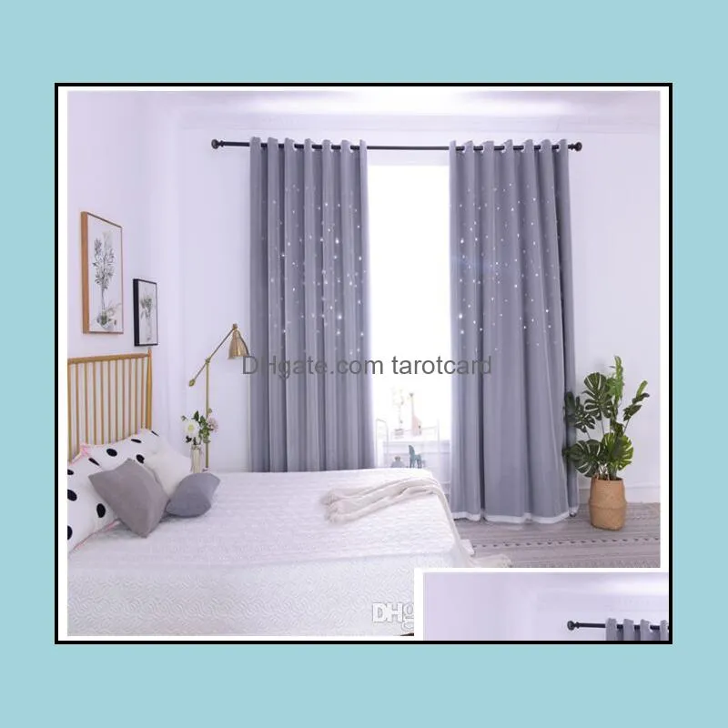 Star Curtains Openwork finished Princess wind children`s window curtain bedroom living room blackout cloths+yarn