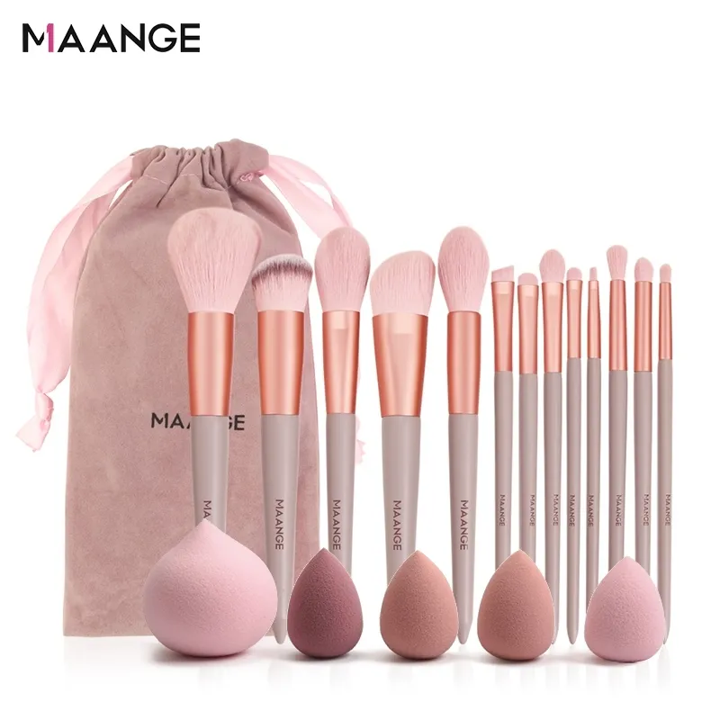 MAANGE Pro Pink Makeup Brush with Mini Sponge Sets EyeShadow Foundation Powder Blush Eyeliner Eyelash Beauty Make Up Tools Set W220420