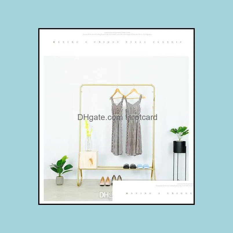 Golden display rack Bedroom Furniture Iron boutique clothing store showcase floor-mounted front and side hanging clothes show racks