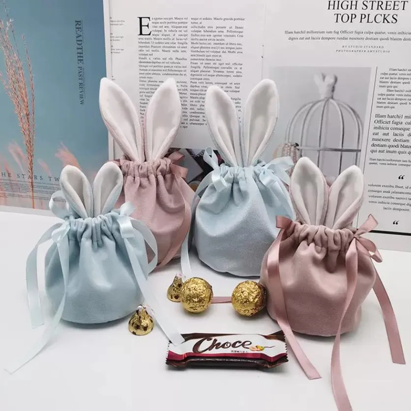 Jewelry Pouches Bags Packaging Display Cute Veet Gift With Bunny Ear Jewellery Cosmetic Storage Crafts Pouches Drop Delivery 2021 Atqqp