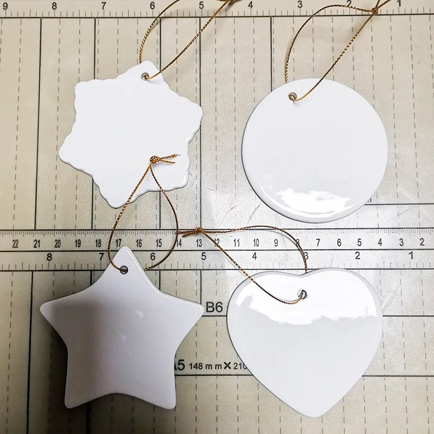 Fast Delivery Blank Sublimation Ceramic Pendant Christmas Ornaments Heat Transfer New Year Decor Home Decoration B0528PF