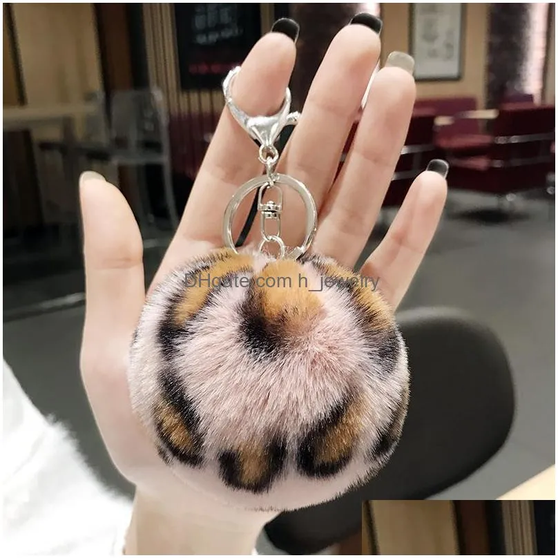 leopard plush ball heart key rings for women faux fur love hearts bag car pendant keychain keyring girls gift