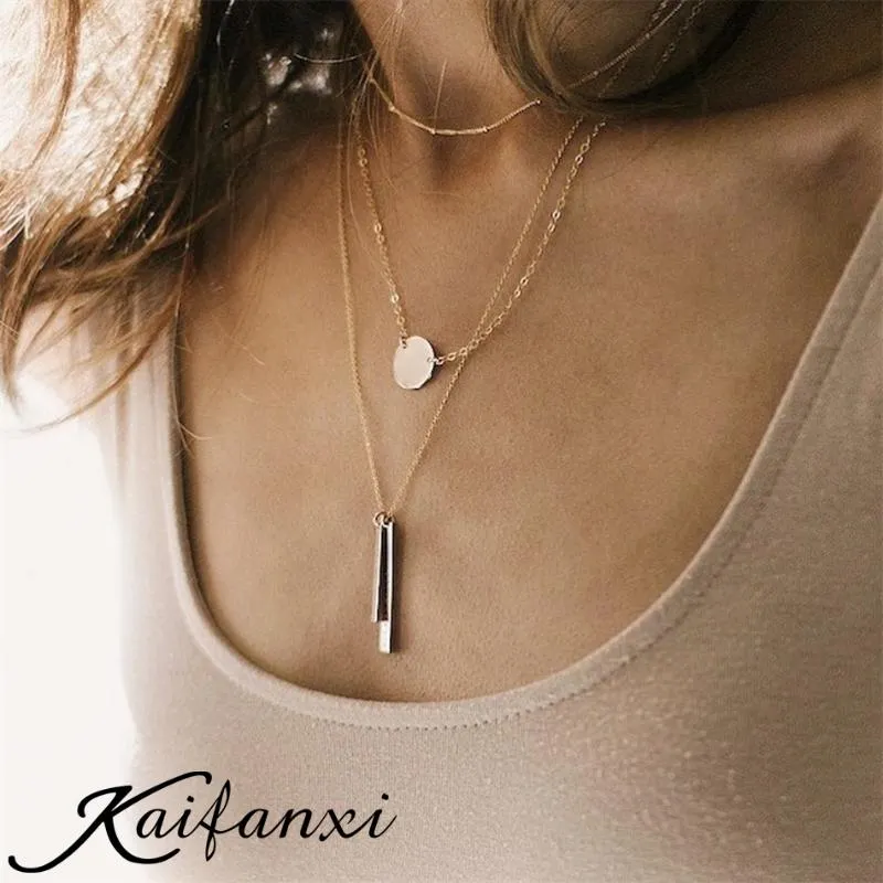 Pendentif Colliers en acier inoxydable rond vertical barre collier multicouche or simple pour femmes bijoux chokerpendentif