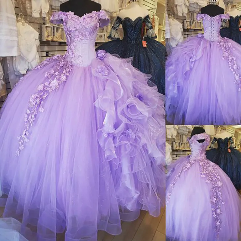 Nouveauté Quinceanera Robes Lavande 2022 Princesse Robe De Bal Floral Doux 15 Robe À Lacets Robes De Bal XV Robes De 15 Anos Robe Bal Élégant Formel Doux 16 Porter