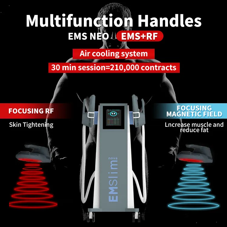 Hög effekt Emslim RF Hi-EMT-bantningsmaskinformning EMS Elektromagnetisk muskelstimulering Fett Burning Hiemt Muskel Skulpterande cellulitborttagning med kudde