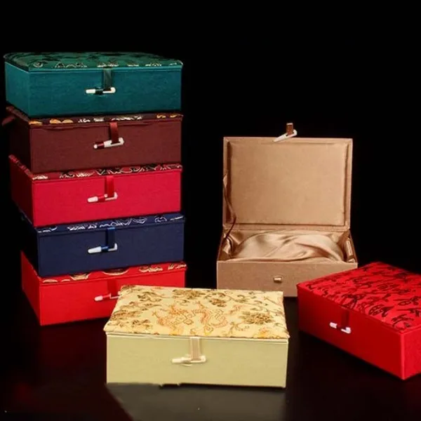 Luxury Chinese Silk Brocade Jewelry Box For Chains Rectangle Cotton