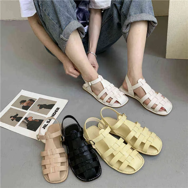 Nieuw merk Women Sandaalschoenen Flat Heel Casual Ladies Slides Summer Outdoor Round Toe Close Toe Mules Shoes Sandaal Big Size 40 G220525