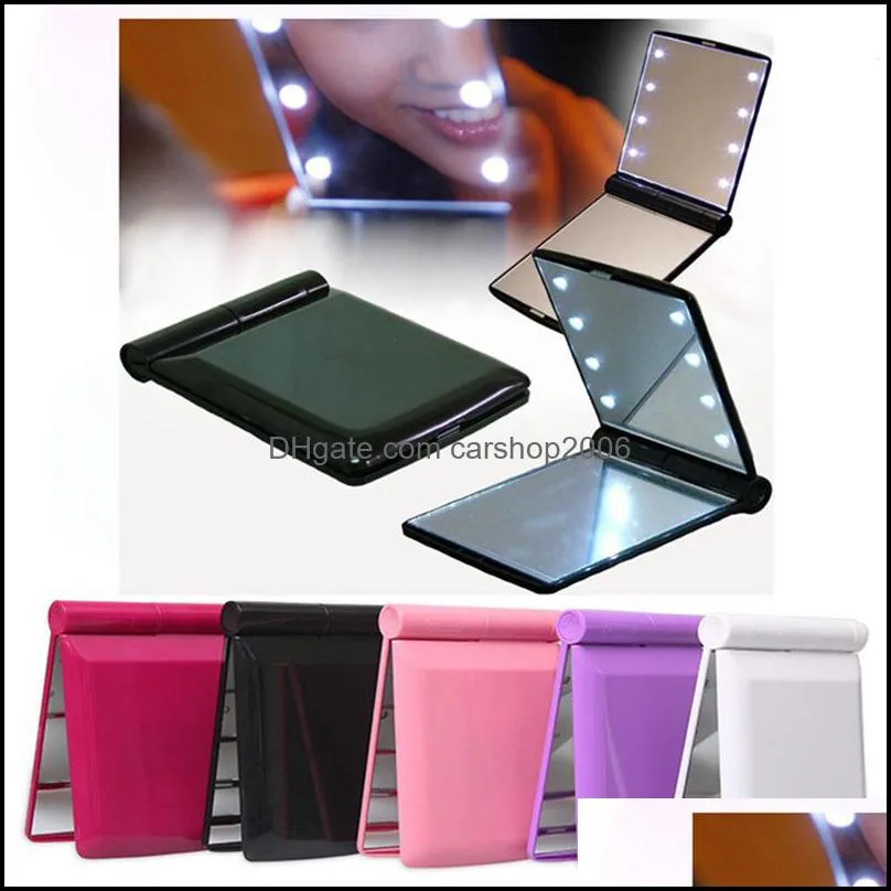 led makeup mirror cosmetic 8 leds folding portable square cosmetics pocket mirrors for women girl mini beauty makeup-tool wll466