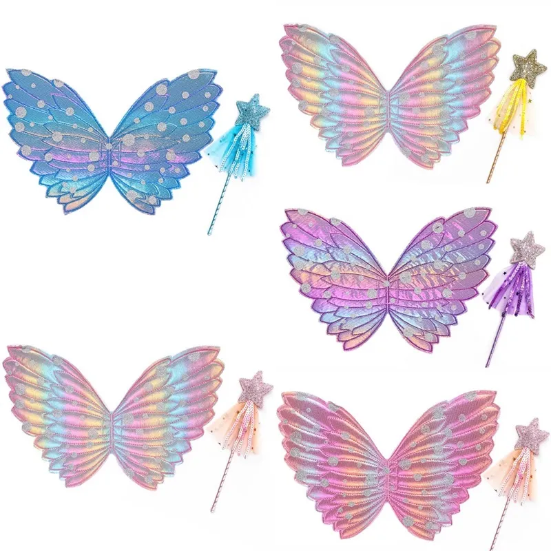Halloween hält Angel Wings Fairy Stick Set Butterfly Wing Star Magic Zauberstab Dressing Requisiten Halloween Geschenke Kedensake 25yk D3