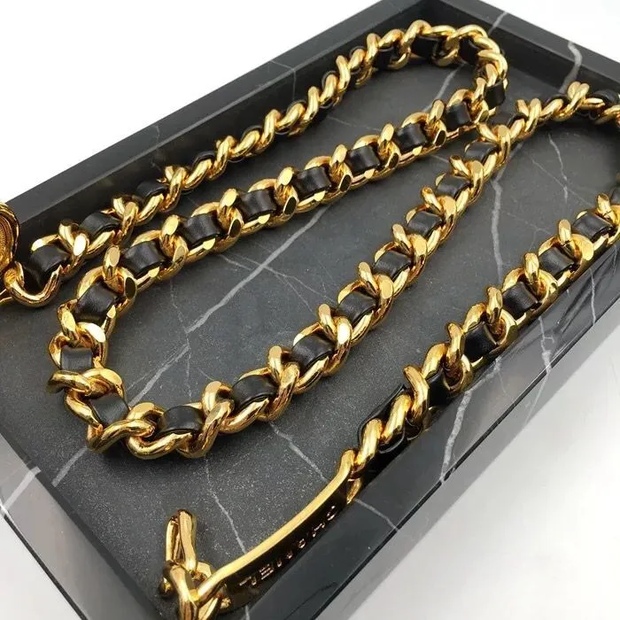 Designer Belts Baroque Gold Plated Copper Snake Link Calfskin Waist Chains With Coin Pendent Vintage Black Metal Real_voghion.com