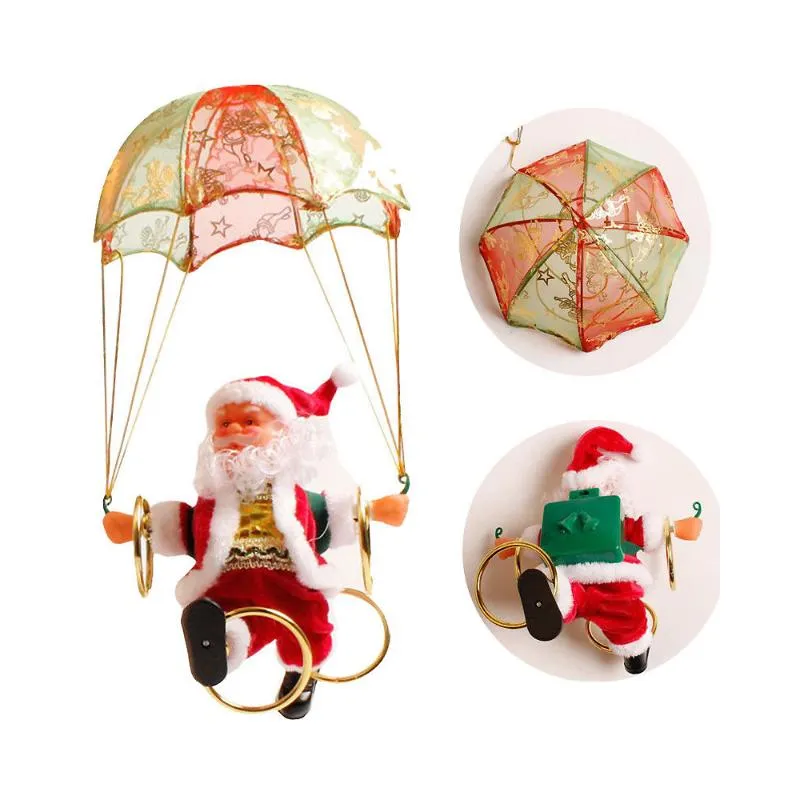 Рождественские украшения Санта -Клаус фигура с парашютом поет электрические деревья висящие украшения дети Рождество подарки для вечеринок дома притоки в дек