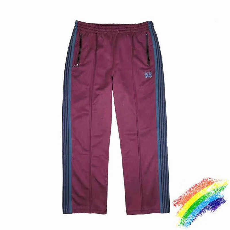 Purple Awge igły spodnie do joggingu motyla haft aksamitna wstążka w paski spodnie igły Najlepsza jakość AWGE Joggers Jogging Spods T220721