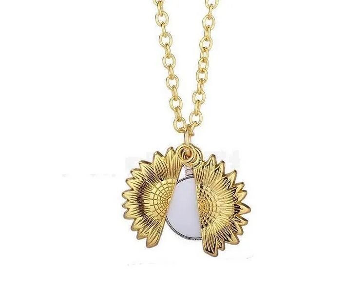 Sublimation Blank Sunflower Pendant Necklace Heat Transfer Round Party Decoration Necklaces DIY Valentine`s Day Gift Fast ship