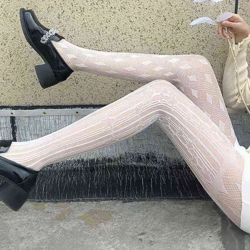 Lolita meisje mode gestreepte patchwork print ab pantys vrouwen sexy gotisch magisch mesh fishnet panty jk uniform body kousen t220808