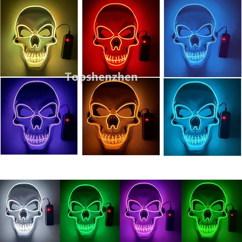 Halloween Horror LED Mask Skull Shape Cold Light Glowing Masks Dance Glow In The Dark Festival Cosplay Scary Christmas Mask For Women Men Party Masquerade 10 Colors