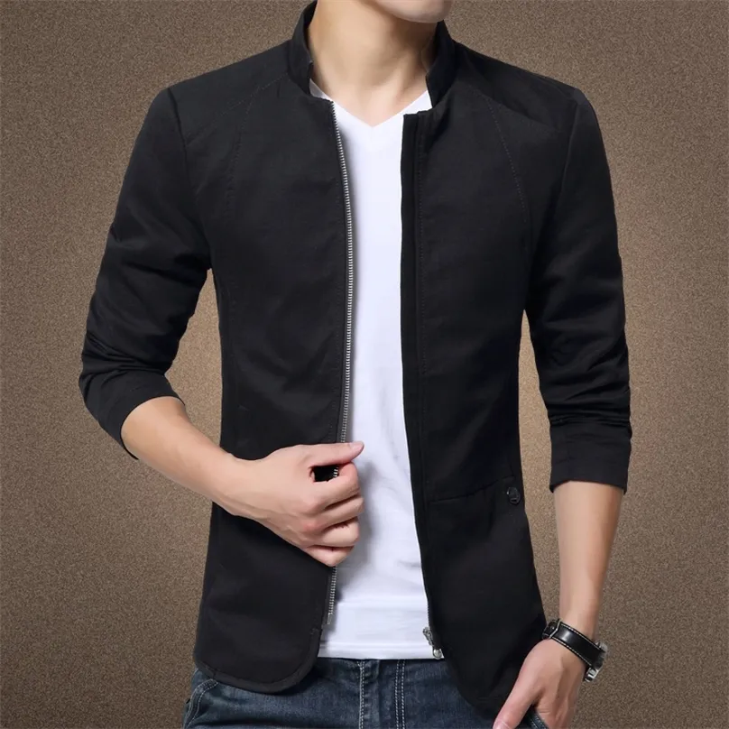 Mens Jacket Fashion Standing Collar Coats Slim Fit Business Casual Male s Clothing Plus Size M5XL Solid 220812