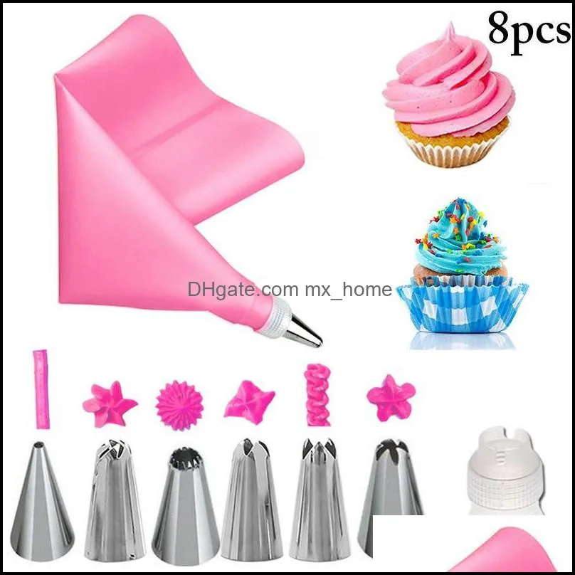 8Pcs/Set Cake Decorating Kit Reusable Assorted Cream Toys Stainless Steel Icing Tip Pastry Bags Baking Tools Accessories