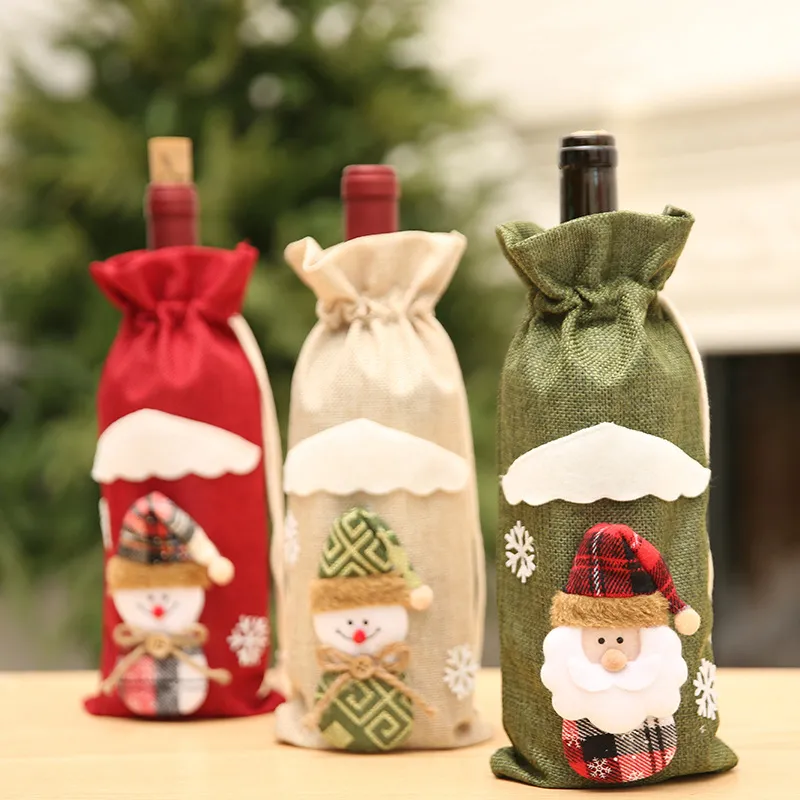 Cubiertas de botellas de vino de Navidad Papá Noel Muñeco de nieve Botellas de vinos Cubierta Bolsa de papel de regalo de Navidad Decoración de mesa de Navidad de Año Nuevo BH7152 TYJ