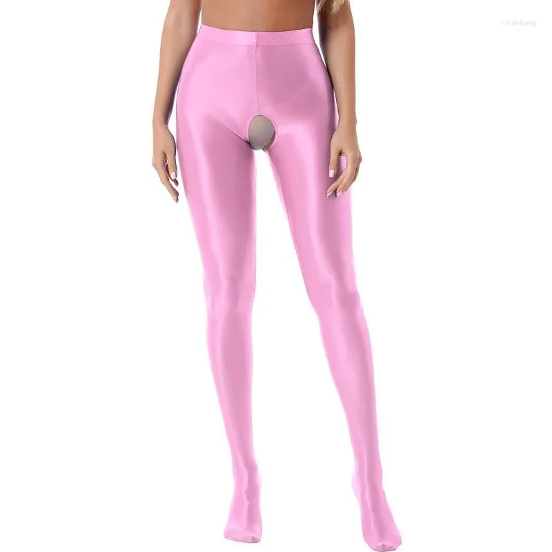 Bragas de mujer Leggings de estiramiento alto para mujer Ropa de club sin entrepierna brillante Pantimedias Cintura Cintura elástica Lencería Ropa de dormir Ropa de dormir PantalonesW