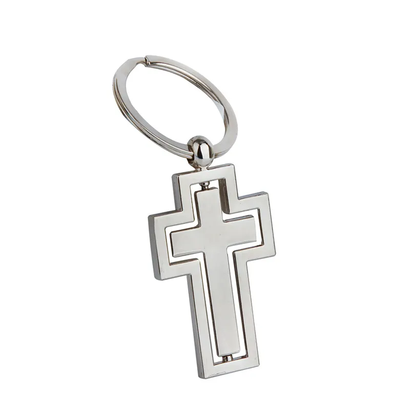 Cross Keychains Double Sided Rotating Metal Keychain Key Chain Fashion Accessories Keyring Customized Logo