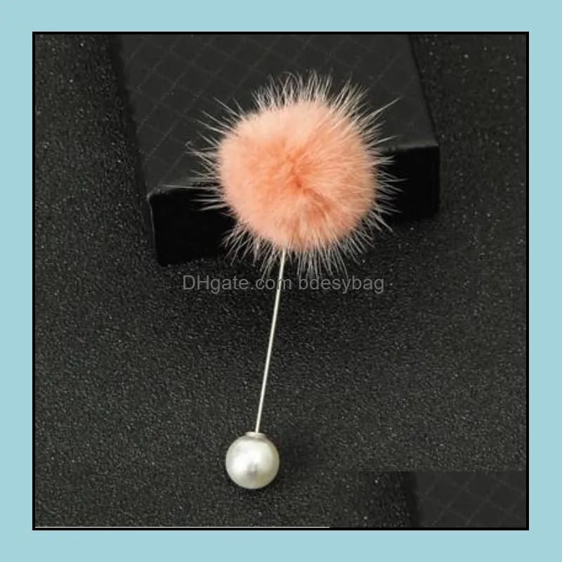 cute charm pearl brooch pins for women korean fur ball piercing lapel brooches collar sweater party jewelry gift for women girls