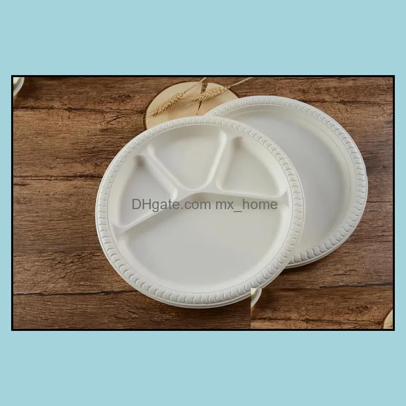 28Cm Diameter 4 Parts Disposable Plate Ecofriendly Degradable Dish BBQ Food Trays Fruit Salad Bowl Tableware Disposable Dishes White