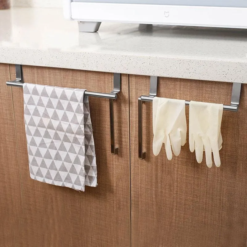 Stainless Steel Towel Rack Over Door Towels Bar Hanging Holder Bathroom Kitchen Cabinet Towel Rag Racks Shelf Hanger Organizer HY0327