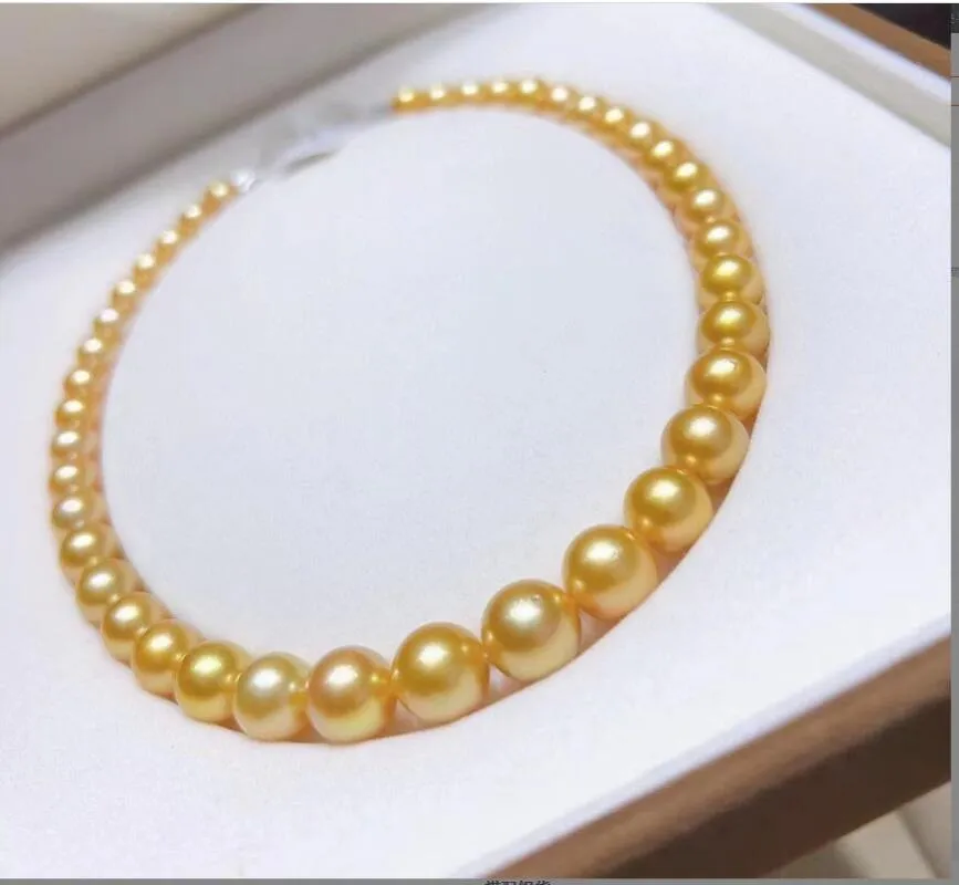 Pendant Necklaces 18"9-10mm Natural Genuine Round South Sea Gold Pearl 14kPendant