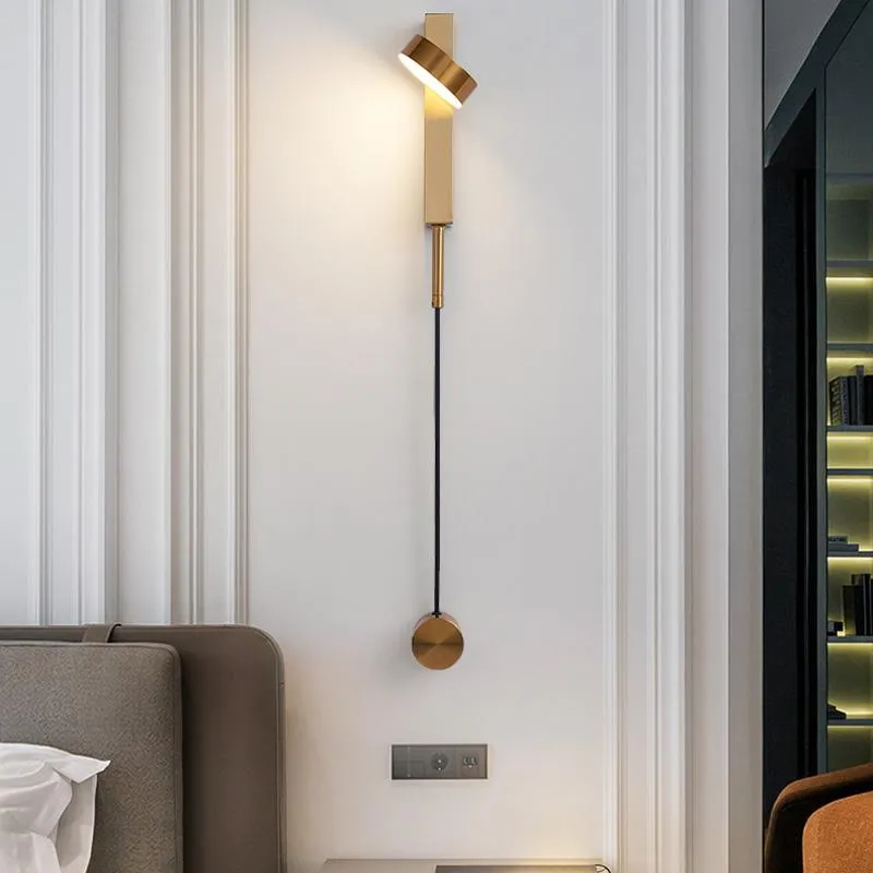 Lampada da parete Lampade da camera da letto Rotazione Dimmer Interruttore Luce a led Moderna Stai Deco Sconce Soggiorno Apparecchio d'illuminazione doratoParete