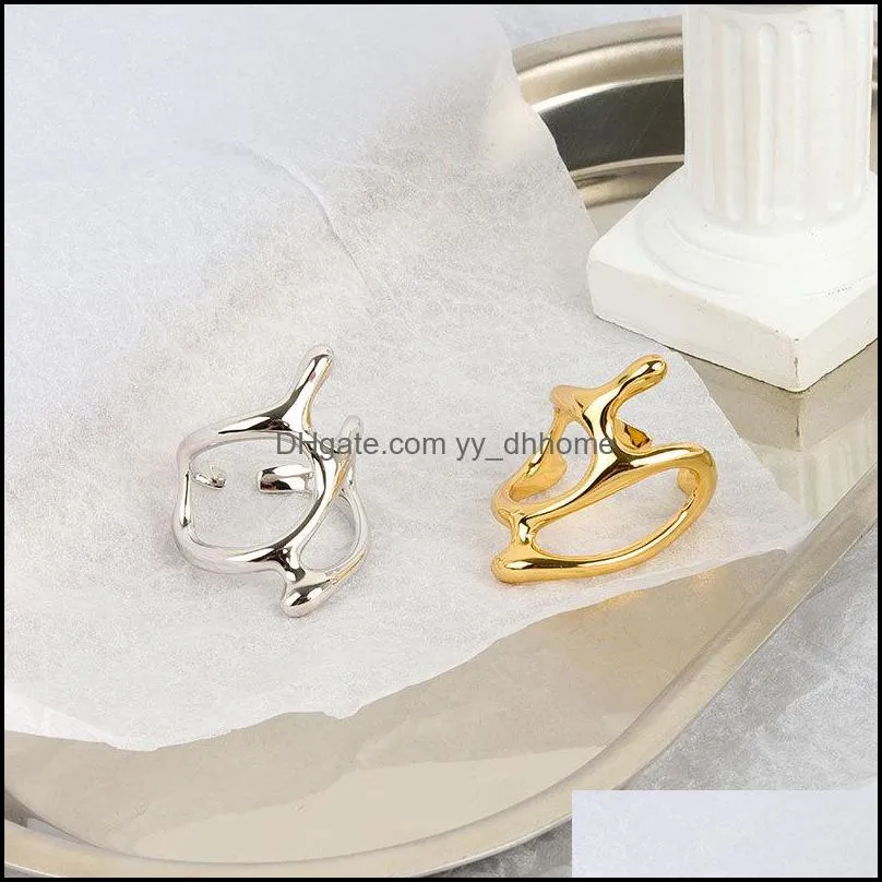 925 Sterling Silver Korean Narrow Vintage Ring Female Simple Handmade Opening Gold Hollow Finger Jewelry Couple