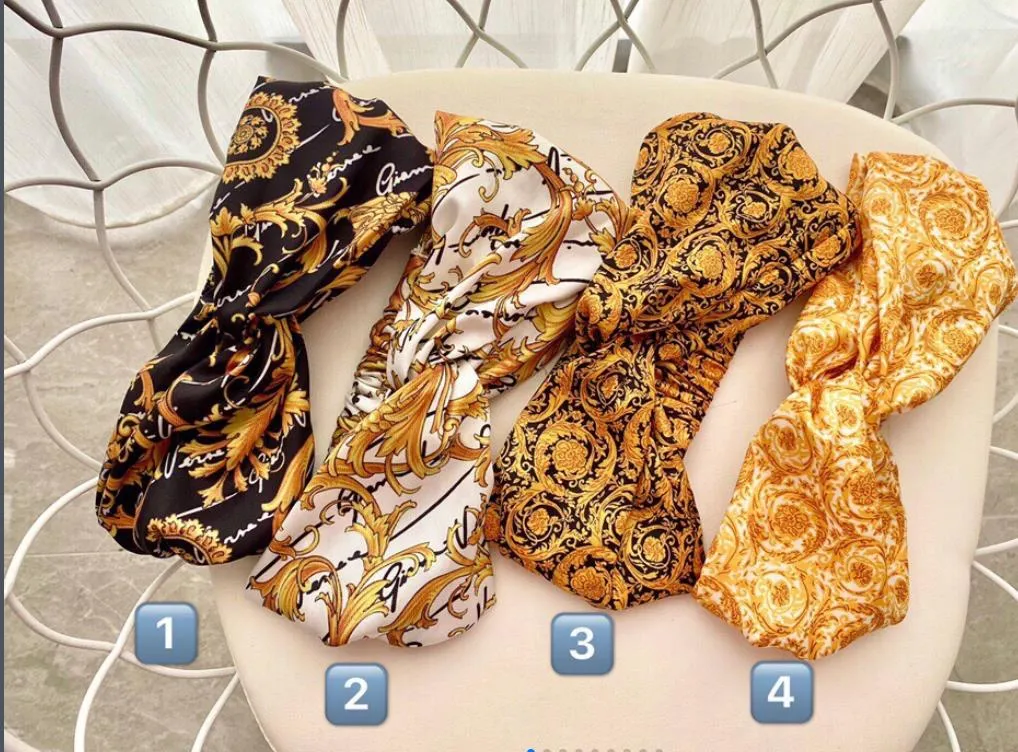 Designer Silk Headbands 2022 New Arrival Luxury Women Girls Gold Yellow Flowers Hair bands Scarf Hair Accessories Gifts Headwraps High Quality