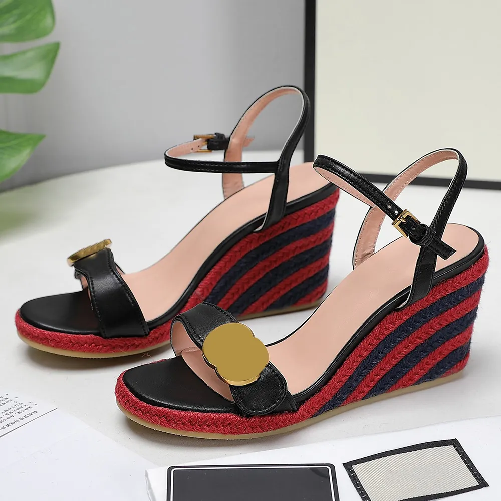 Women s Wedge Platform Sandals Red Black Striped Espadrille Buckle Strap Comfortable Breathable High Heels Casual Office Style Genuine
