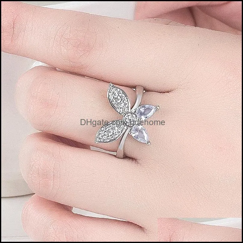 creative fashion dancing butterfly pear shape diamond ring marquise cluster diamond butterfly diamond ring wedding rings gift jewelry