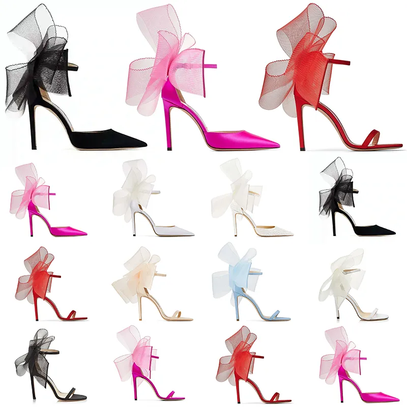 With BOX Luxury Designer High Heels Sandals women heel Averly Pumps Aveline Sandal with Asymmetric Grosgrain Mesh Fascinator Bows Shoes