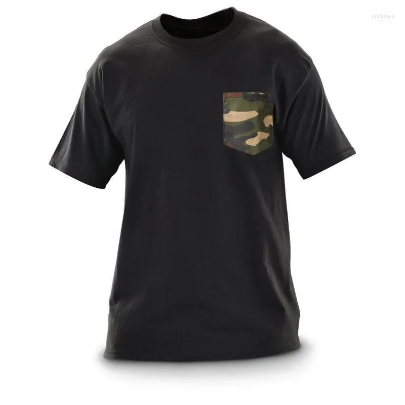 T-shirts pour hommes Poche de camouflage Hommes T-shirt élégant Chemises décontractées militaires Coton lourd 2022 Été Streetwear Noir Blanc Mild22