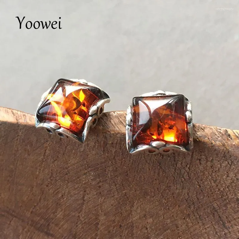 Stud Yoowei 9mm Amber Earrings For Women Tiny Square Genuine 2022 Optionals Natural Cognac Jewelry WholesaleStud Odet22 Kirs22