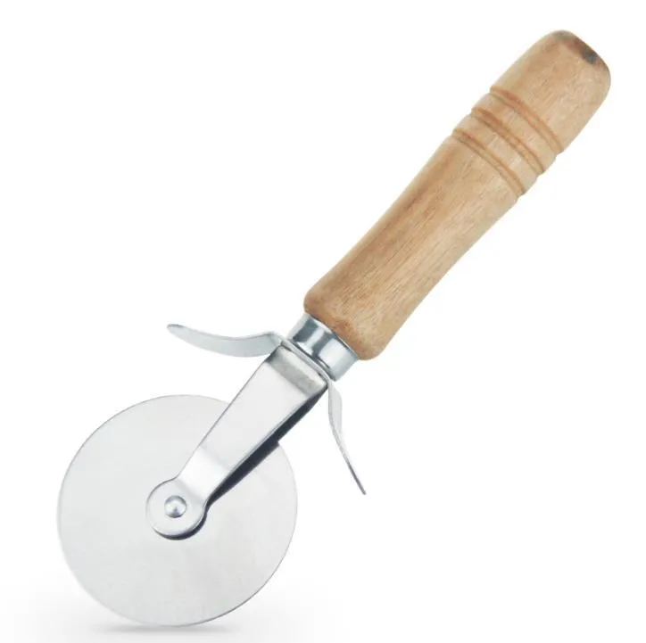 Kitchen Tools Round Pizza Cutter Knife Roller Clutc Stainless Steel Cutters Wood Handle Pastry Nonstick Tool Wheel Slicer With Grip SN4861