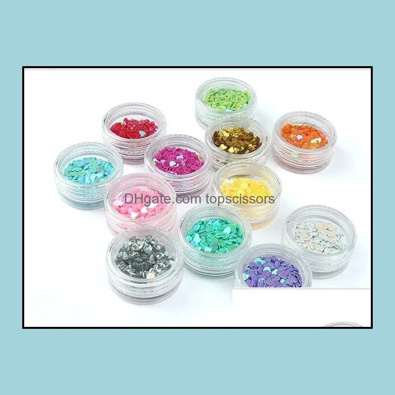 12 Pots Heart Nail Art Glitter Heart Shapes Confetti Sequins Acrylic Tips UV Gel Decoration fee shipping DHL #6811