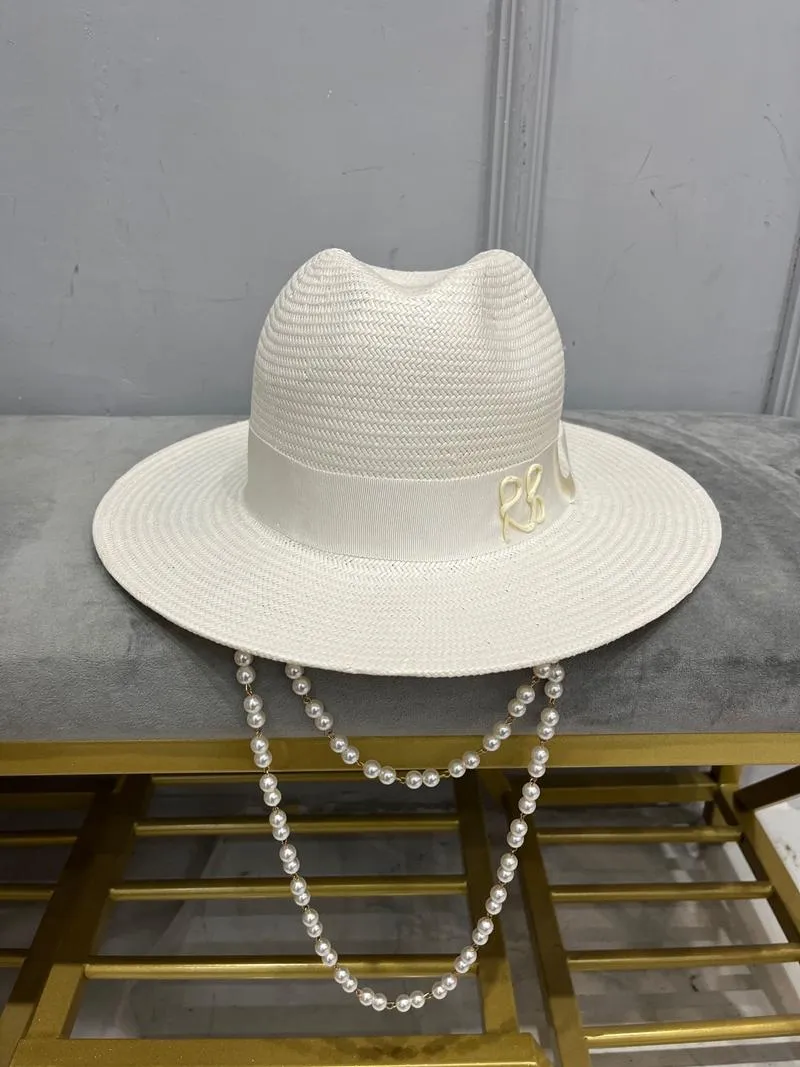 Breda randen hattar sommaren ankomst dubbelkedja rem fedora hatt halm för kvinnor i hela