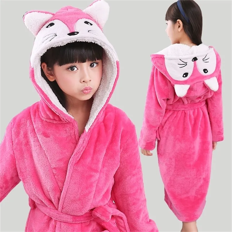 Winter Warm Dressing Gown Kids Animal Baby Bathrobe Flannel Children Bathgrowns Bathrobes Rabbit Hooded Bath Robe for Girls LJ201216