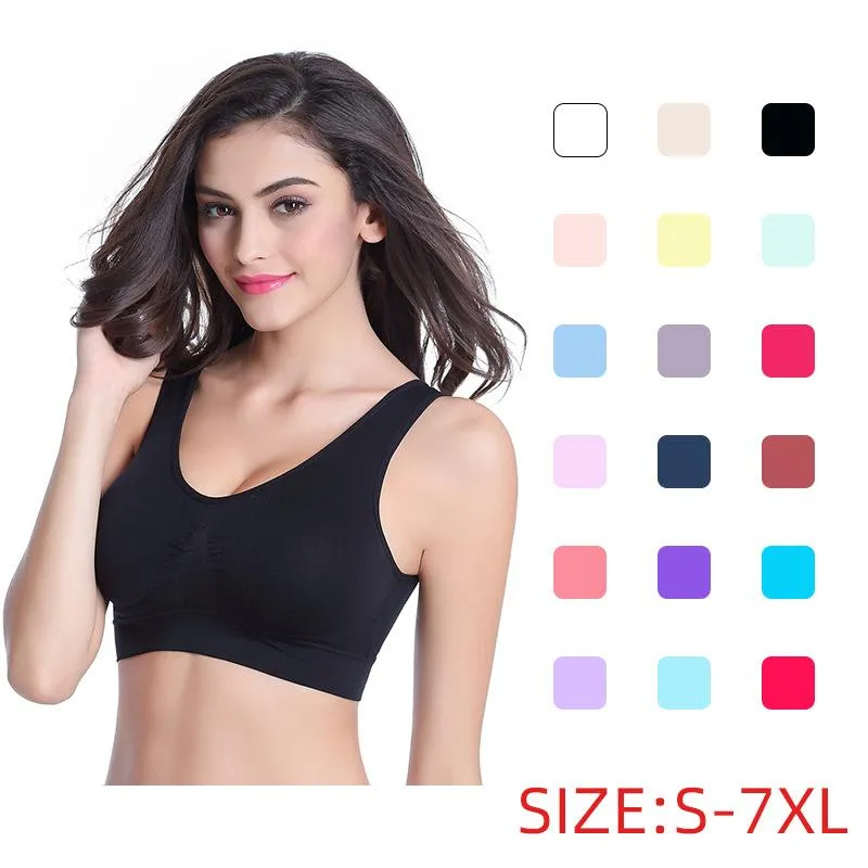 Yoga outfit S-7XL Women Sport Bh Fitness Running Vest Sleep Underwear Padded Crop Tops Inga trådkammar Kvinnlig gymnastik Brasyoga