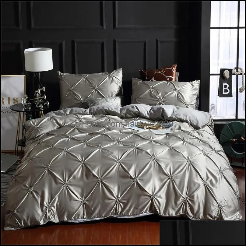 Fashion Pleat Design Comforter Bedding Sets Court Style Bed Duvet Cover Set Pillowcase Solid Color Bedclothes Bed Set