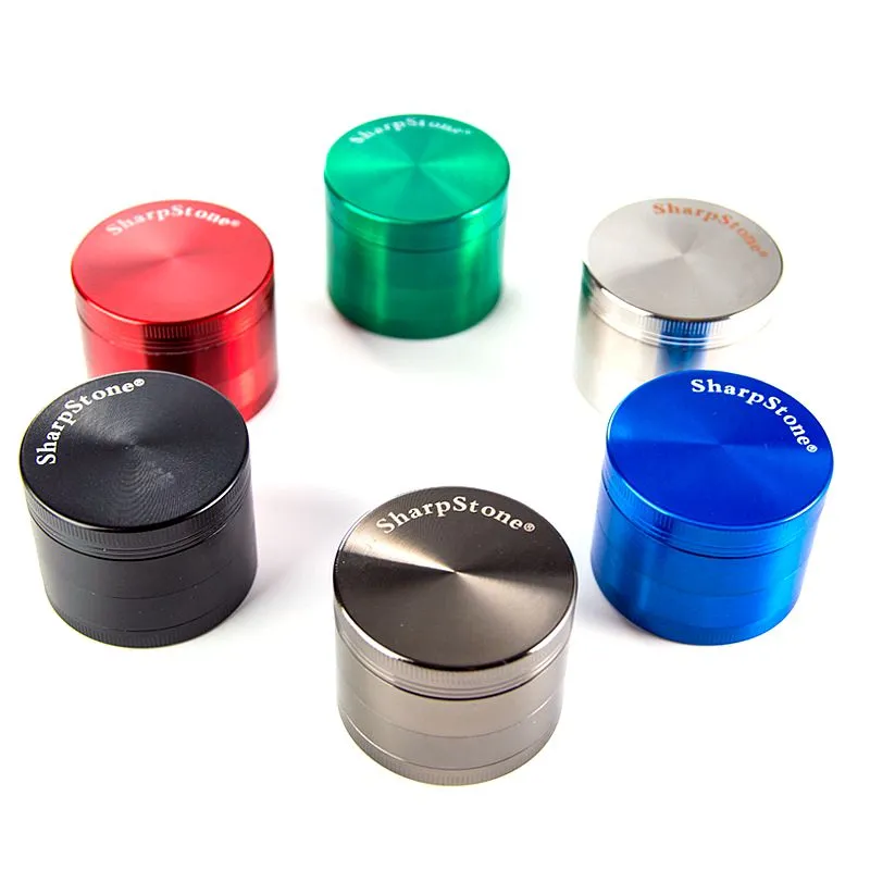 Groothandel 4 lagen 4 Specificaties Sharpstone concave kruidengrinders kleurrijke rookaccessoires uniek logo -ontwerp zinklegering voor glazen bongs