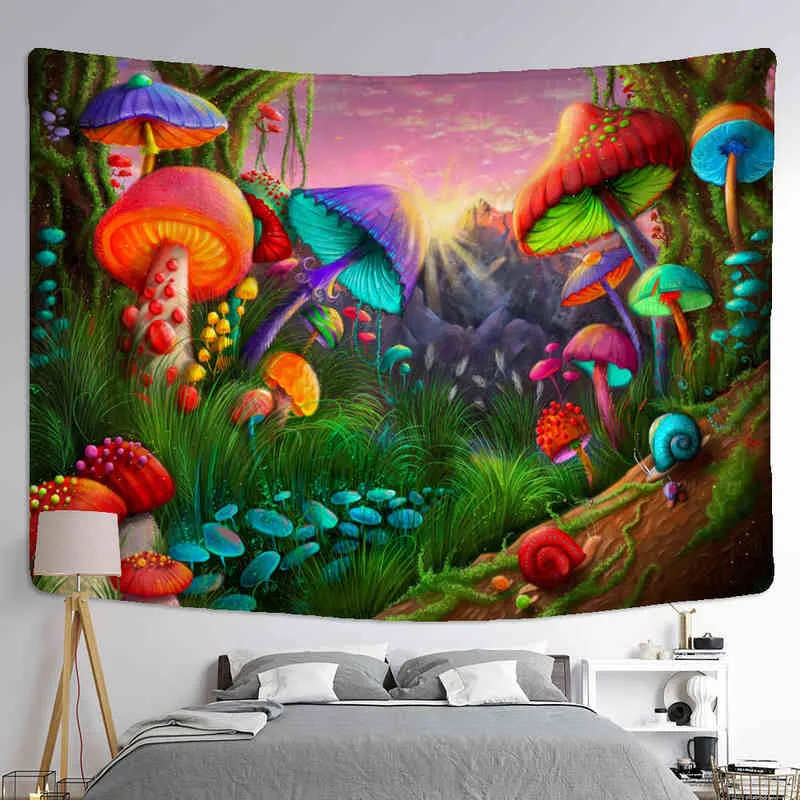 Psychedelic salyangoz ve mantar halı duvar asılı büyücülük hippi tapiz sanat soyut yatak odası ev dekor j220804