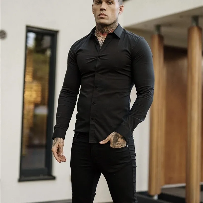 Gömlek erkek Yaz İnce Bölüm Demirsiz Modal Siyah Uzun Kollu İş Kariyer Trend 6 Renkler 220323