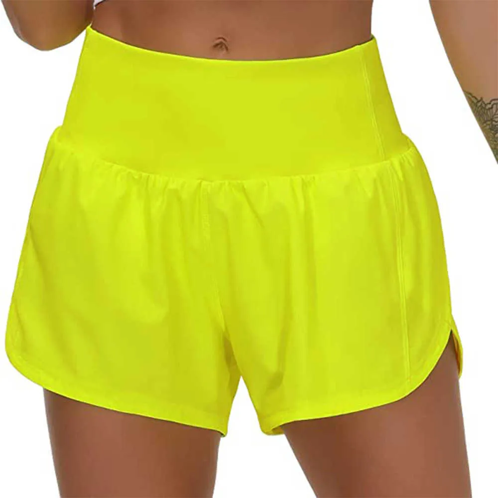 lu-181 Shorts de aceleração de secagem rápida respirável esportivo Hotty Hot curto feminino fitness falso de duas peças forrado à prova de luz leggings de ioga para corrida de golfe calça de motociclista