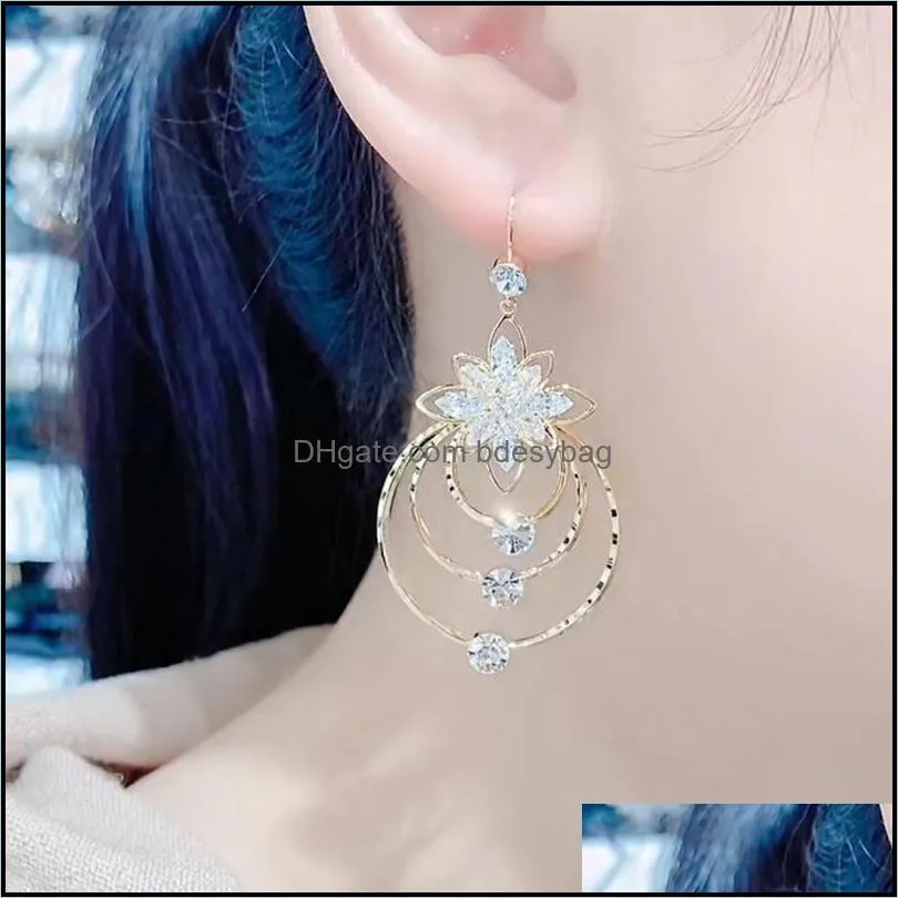 dangle & chandelier fashion fine crystal flowers drop earrings joker multilayer geometric circular atmosphere women jewelrydangle