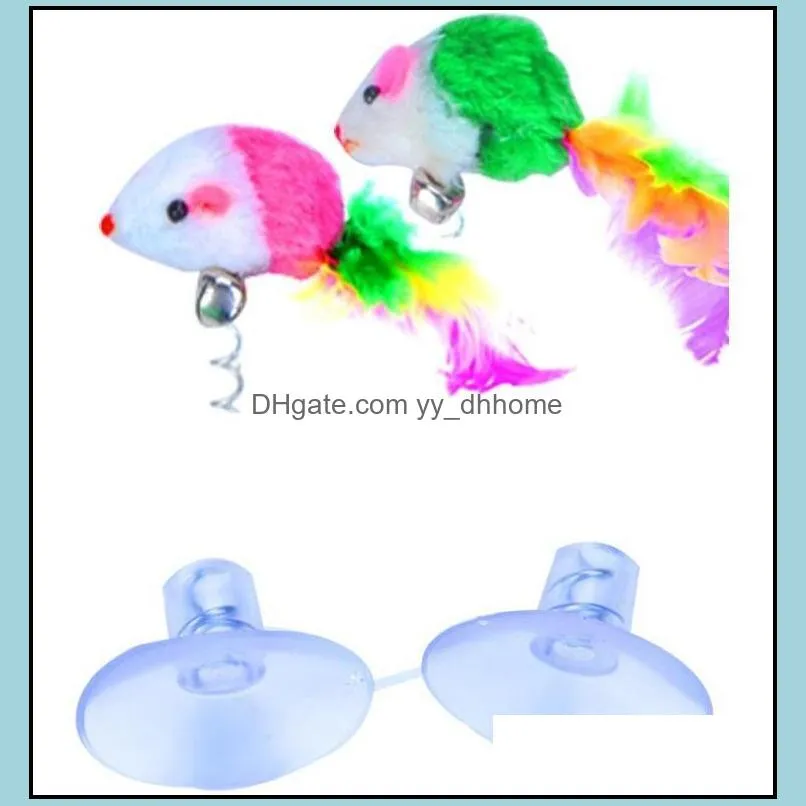 funny swing spring mice with suction cup furry cat toys colorful feather tails mouse toy for cats small cute pettoys wq31-wll